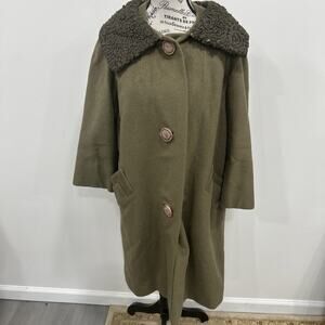 Vintage Smartwear by Saks Wool Coat W/ Textured Shearling Collar USA Made Sz M